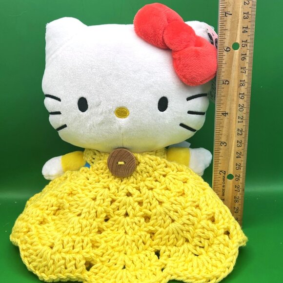 Hello Kitty Sanrio Plush Toy Hand Crocheted Yellow Lovey Blanket Dress Outfit - Picture 5 of 15